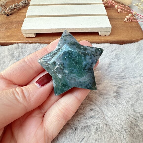 Beautiful Small Moss Agate Heart - Picture 5 of 6